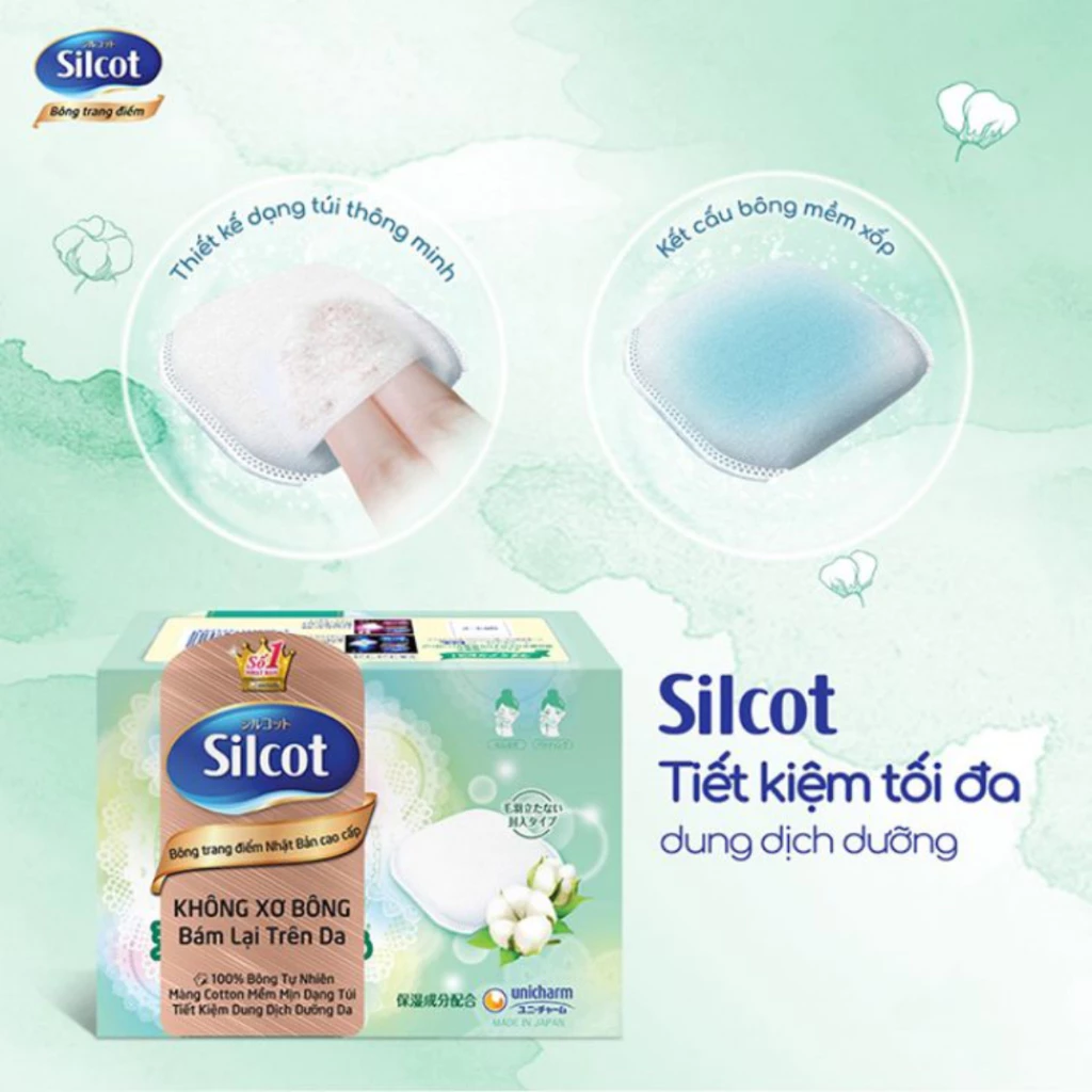 Bông tẩy trang SILCOT Nhật Bản Cao Cấp XANH LÁ 66 miếng - Ảnh 2