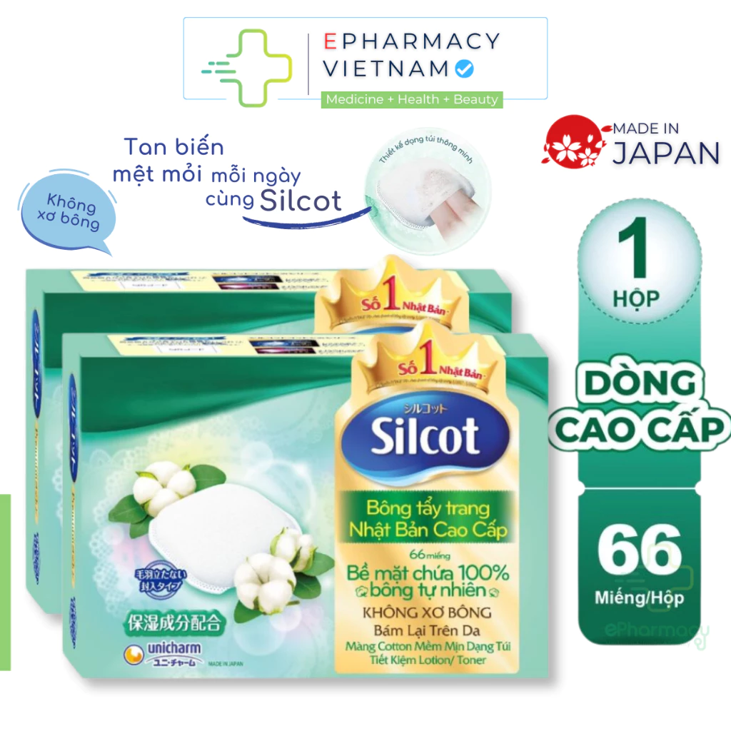 Bông tẩy trang SILCOT Nhật Bản Cao Cấp XANH LÁ 66 miếng