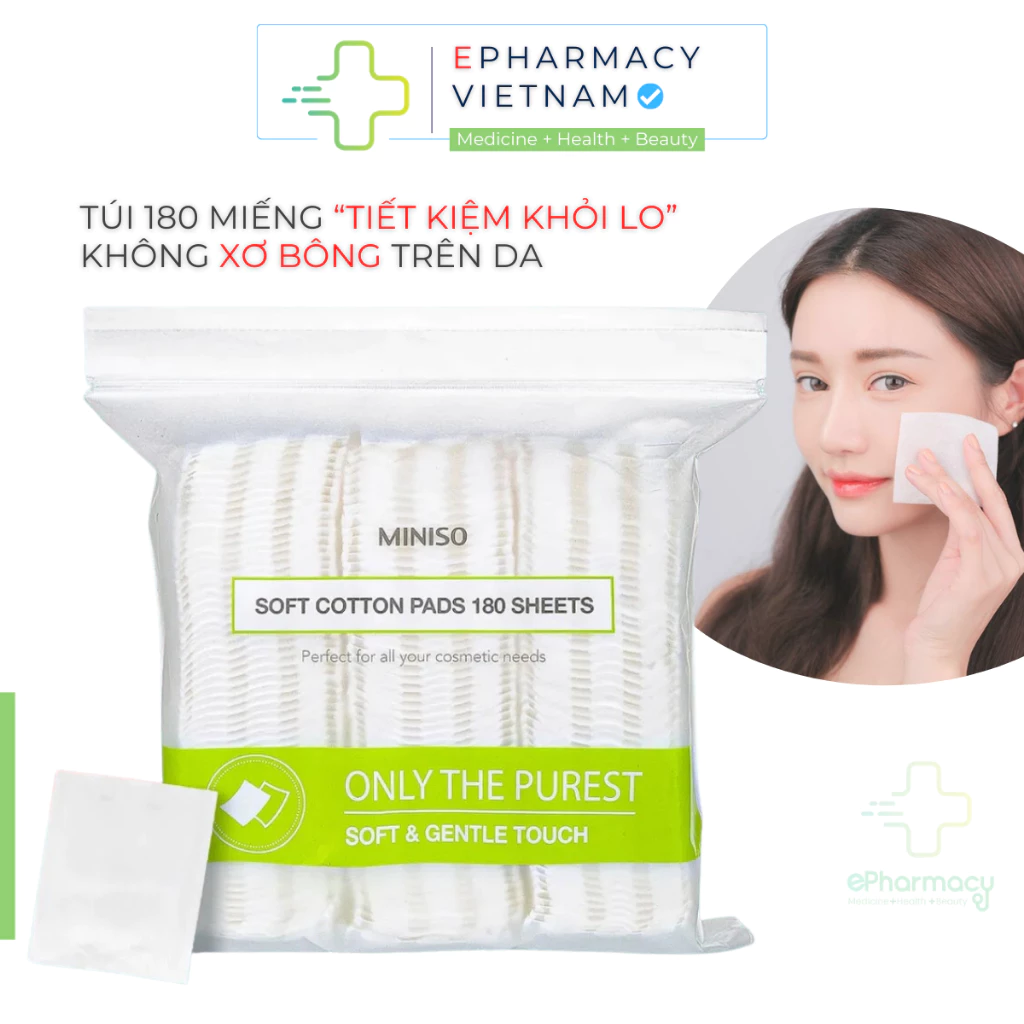 Bông Tẩy Trang MINISO Nhật Bản 100% Cotton Mềm Mại 180 miếng