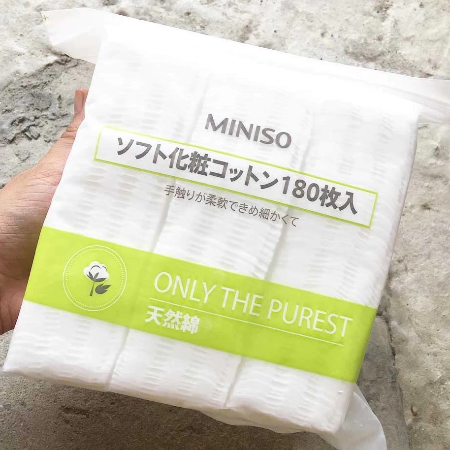Bông Tẩy Trang MINISO Nhật Bản 100% Cotton Mềm Mại 180 miếng - Ảnh 2
