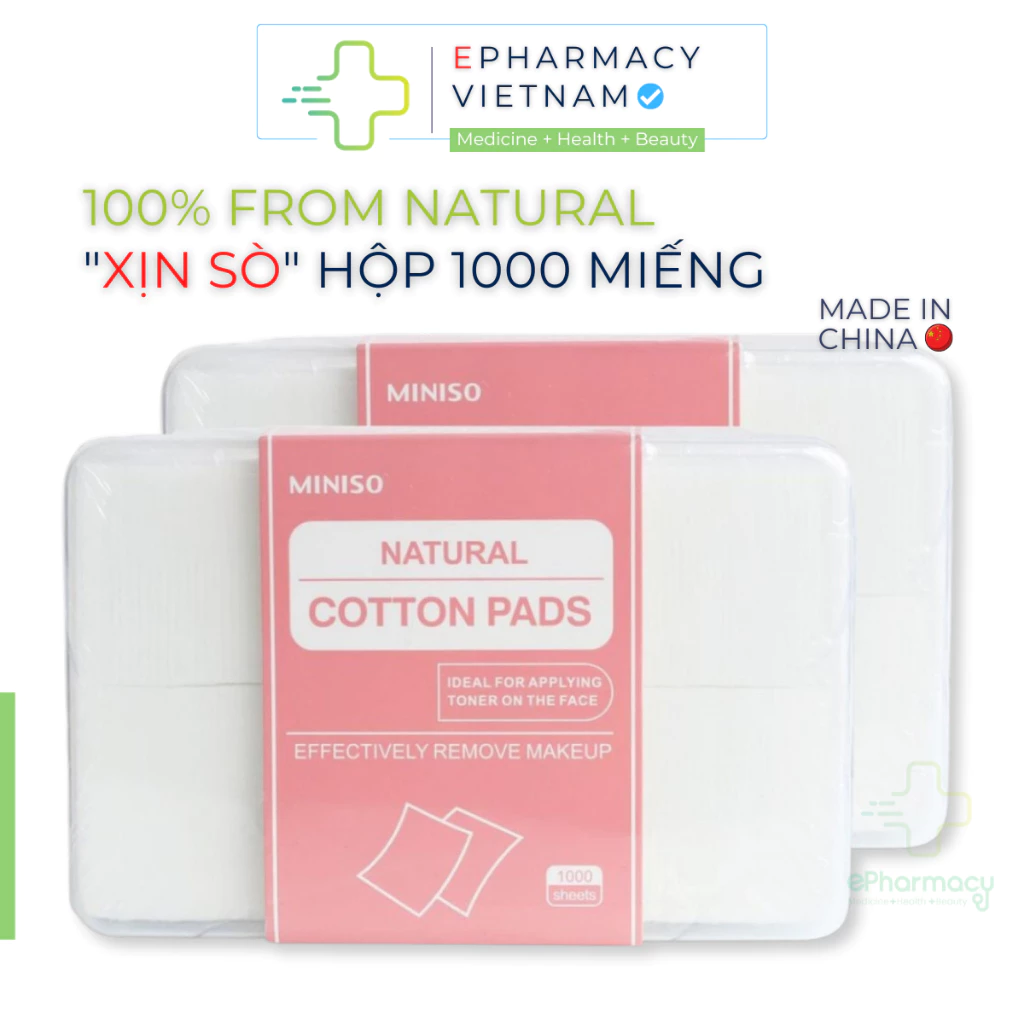 Bông Tẩy Trang MINISO Natural Cotton Pads Nội Địa Nhật Cotton 3 Lớp 1000 miếng