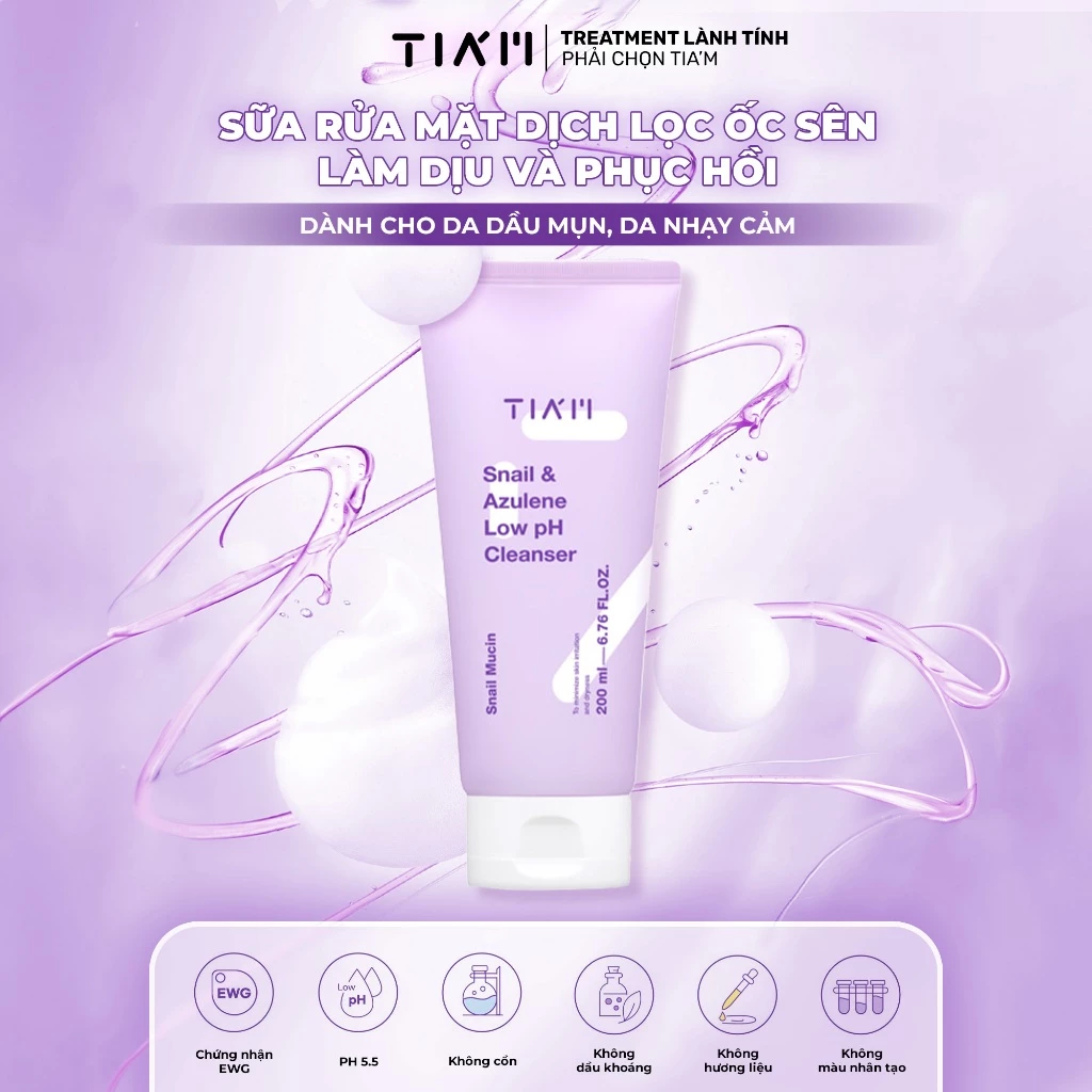 Gel Rửa Mặt TIAM Snail & Azulene Low PH Cleanser Làm Sạch Dịu Nhẹ Cho Làn Da 200ml - Ảnh 4