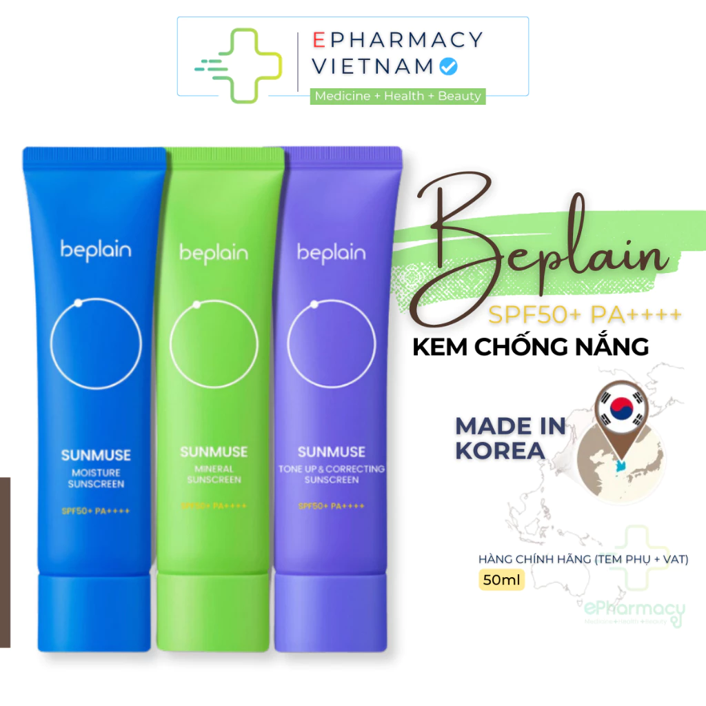 Kem Chống Nắng BEPLAIN Sunmuse SPF 50+ PA++++ Sunscreen Công Thức Thuần Chay Dịu Nhẹ