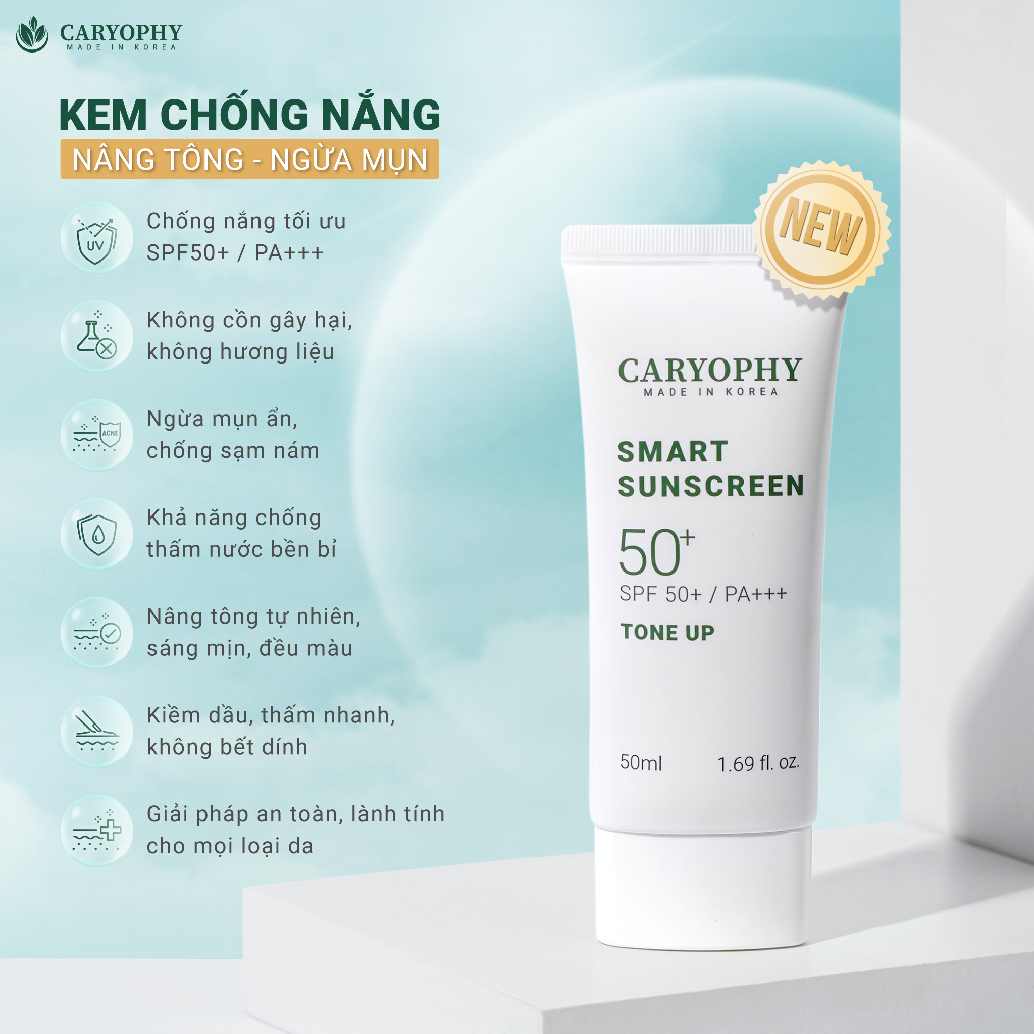 Kem Chống Nắng Caryophy Smart Tone Up Sunscreen Spf 50+ 50ml - Ảnh 2