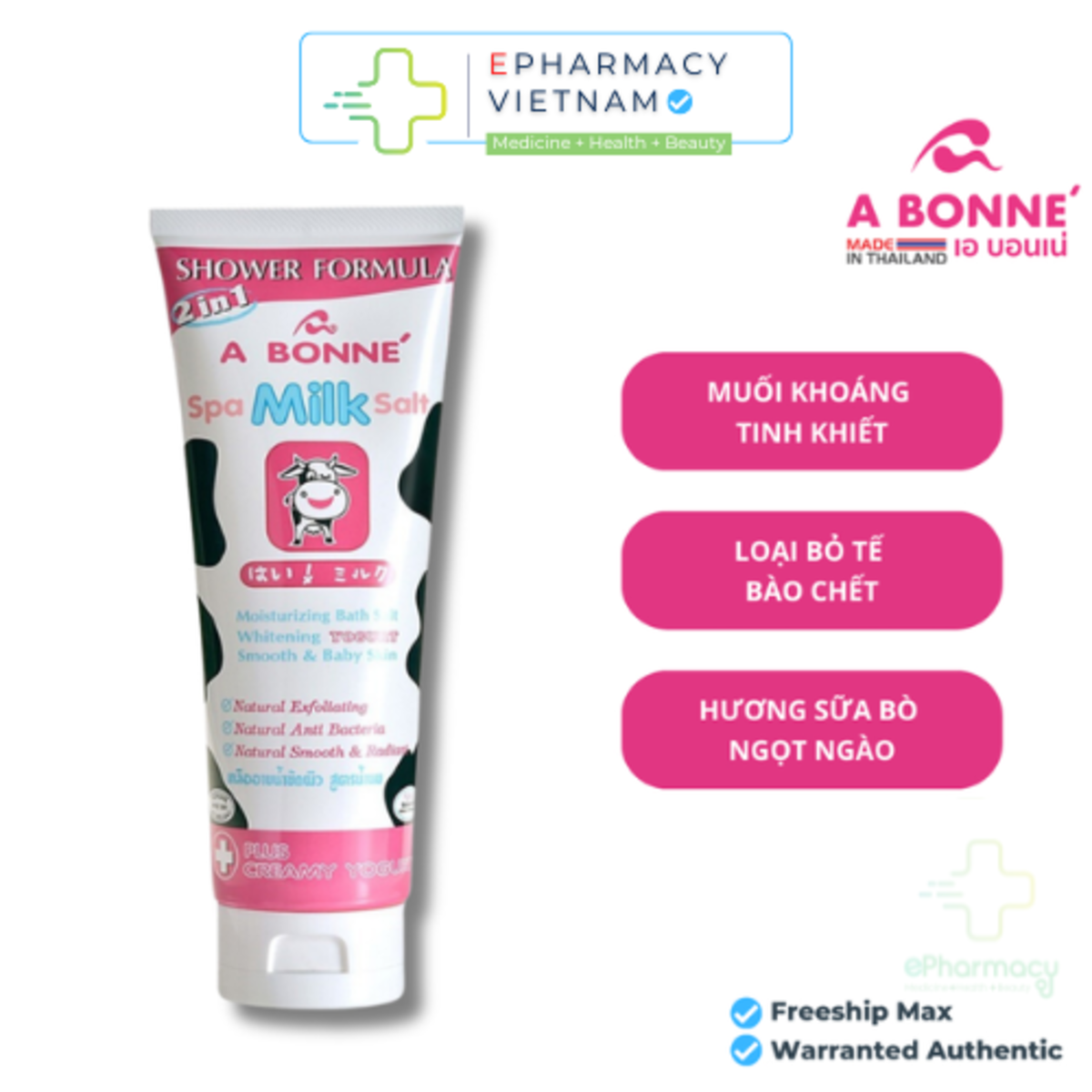 Muối Tắm Tẩy Tế Bào Chết ABONNE Spa Milk Salt Làm Trắng, Mềm Mịn Cho Da Dạng Tuýp 350G